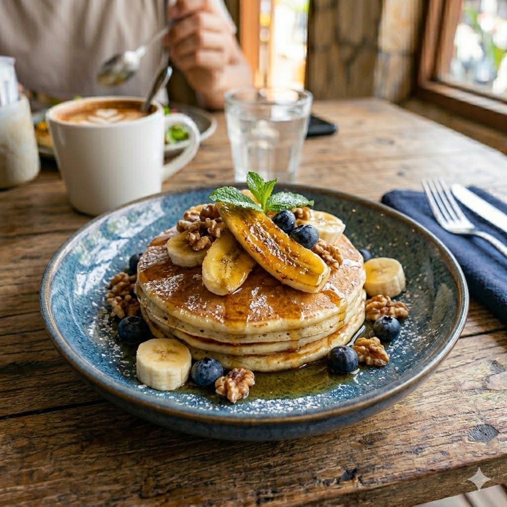 Banana Pancakes dari Simetri Home Coffee Roasters